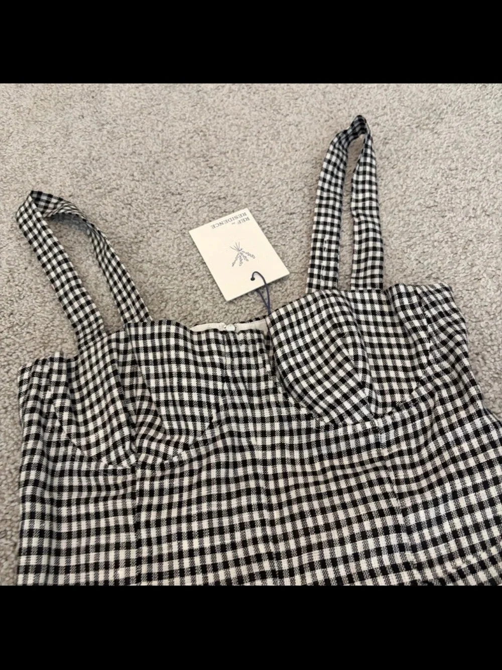 Reformation Black and White Gingham Lydia Linen Romper